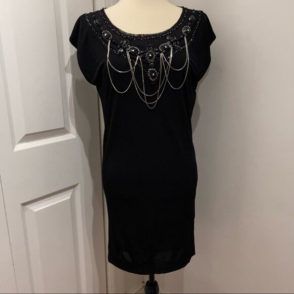 Alice + Olivia Black Embellished Neckline Dress - Picture 2 of 9